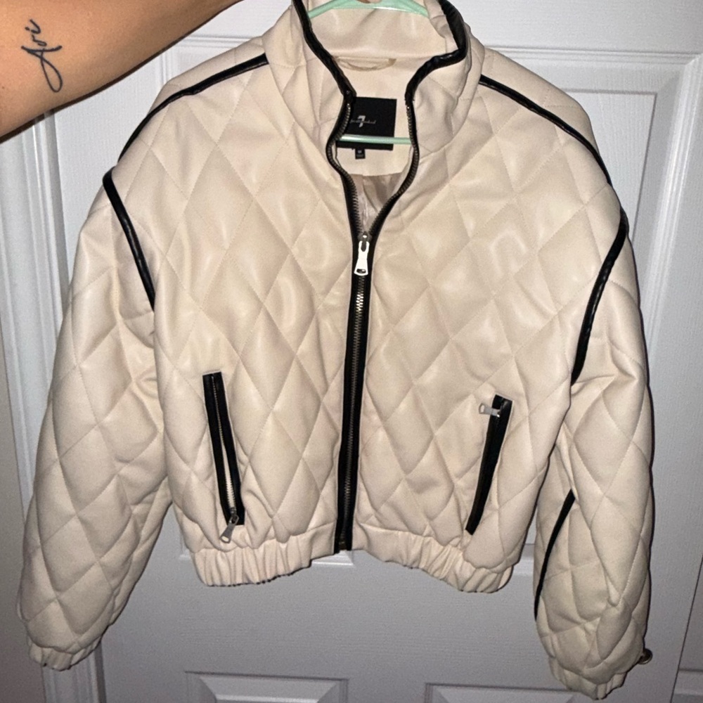 Quilted Cream Jacket with Black Accents - 7 for all mankind